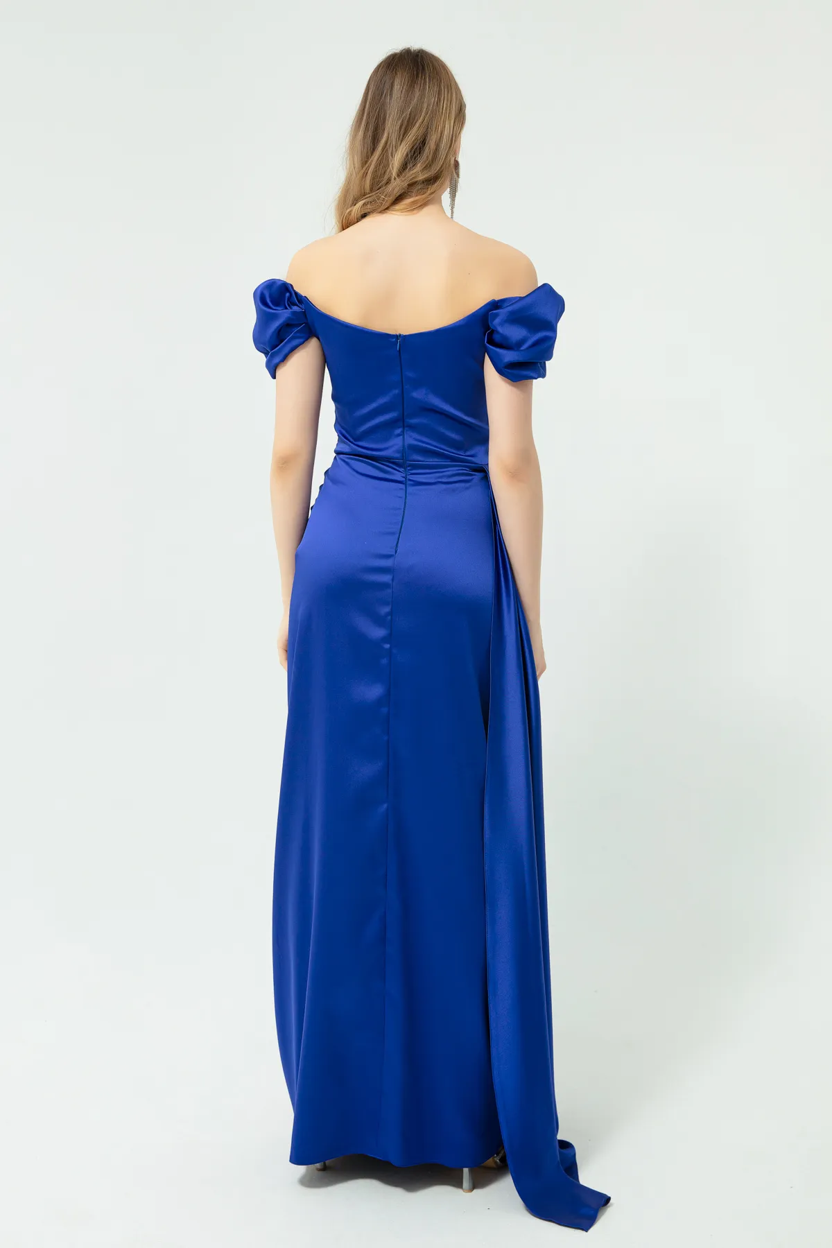 Lafaba  Damen Saks U-Boot-Ausschnitt, ärmellos, langes Satin-Abendkleid und Abschlusskleid