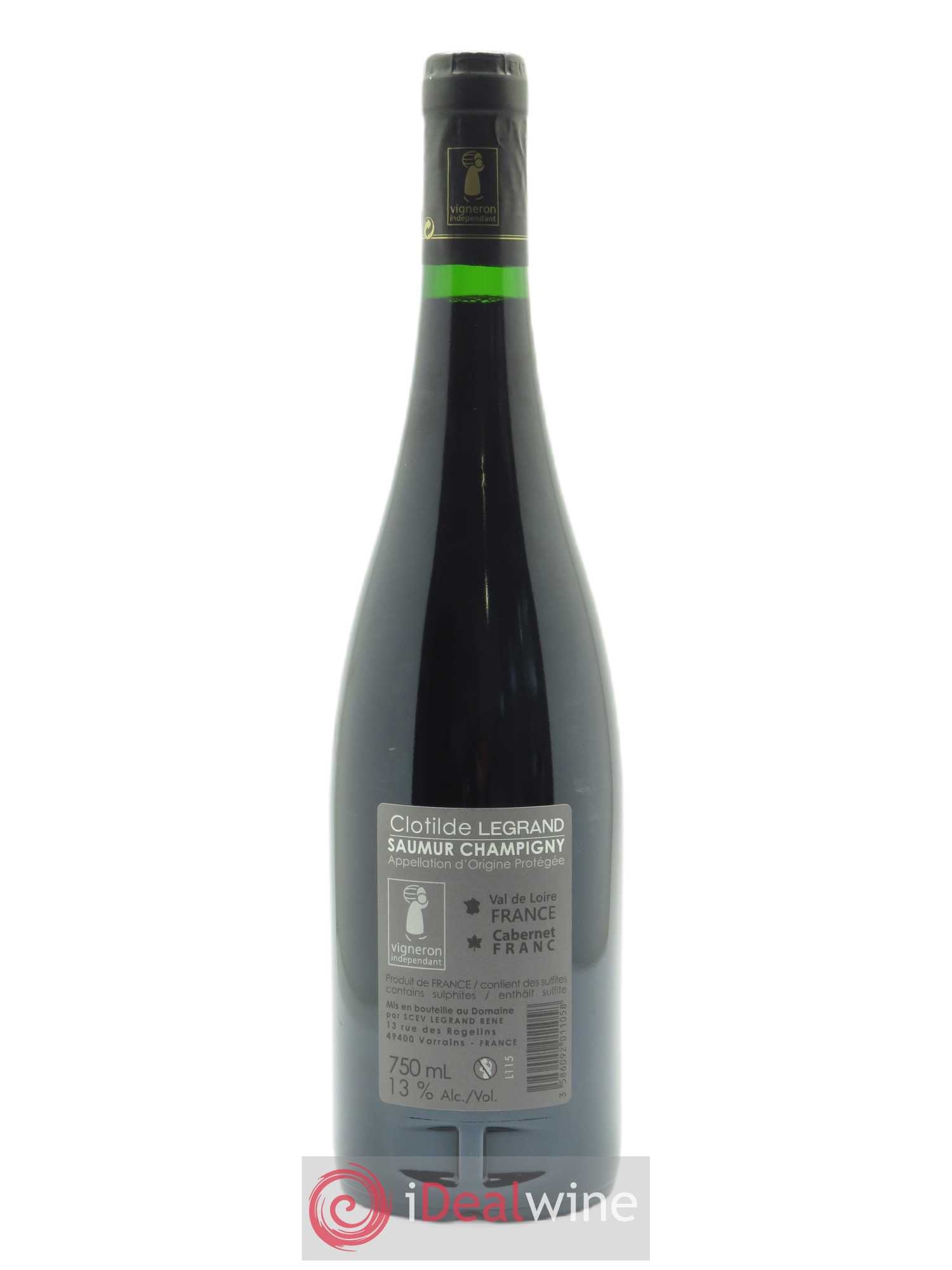 Saumur-Champigny La Chaintrée Clotilde Legrand (anciennement René-Noël Legrand)  2011 - Lot de 1 Bouteille