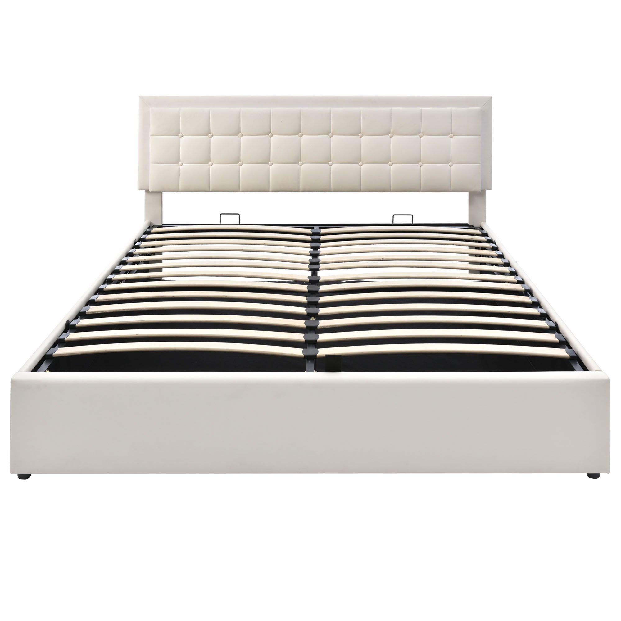 Ulife Polsterbett Weiß Doppelbett LED-Beleuchtung Kunstleder mit Stauraum, 140 X 200 cm