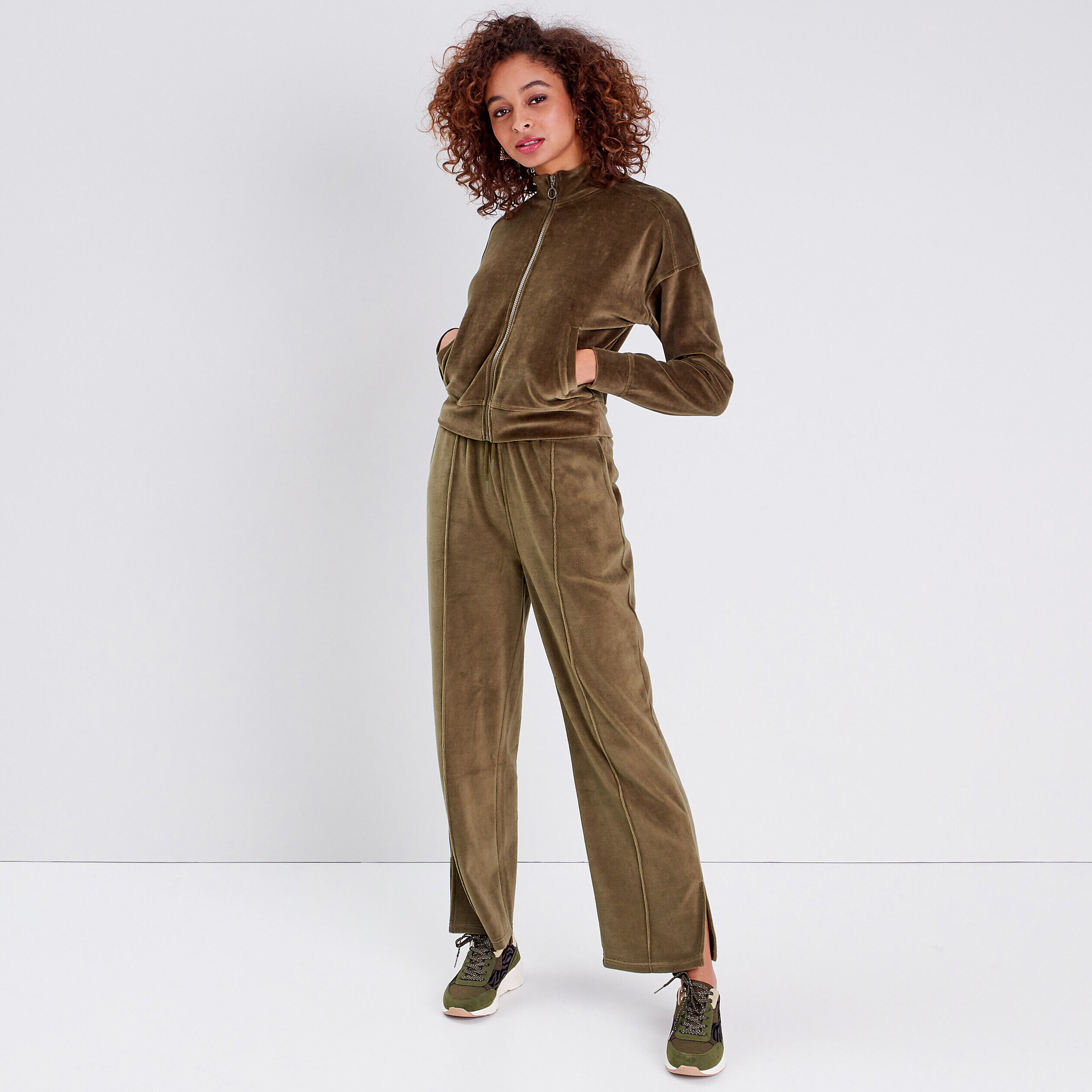 Pantalon jogging droit vert kaki femme | Cache Cache