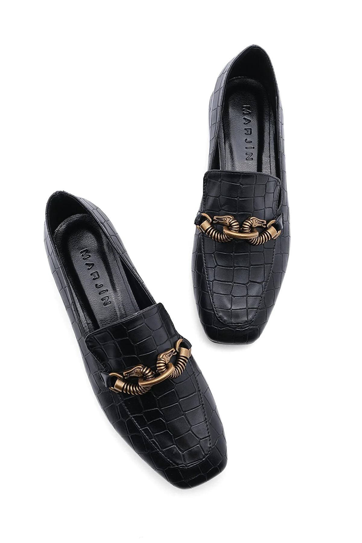 Marjin  Damen Loafer Chain Accessoire Mokassin Freizeitschuh Alva schwarz Croco