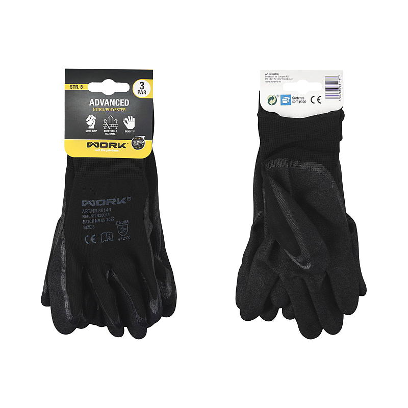 Work Arbeidshansker 3-pk str 8 advanced