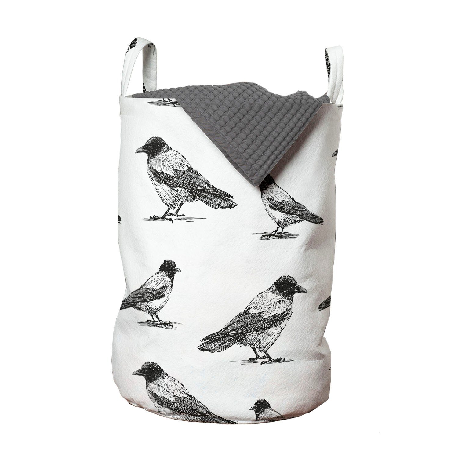 Abakuhaus Wäschesäckchen Wäschekorb mit Griffen Kordelzugverschluss für Waschsalons, Schwarze Krähe Flüchtiger Monochrome Vogel