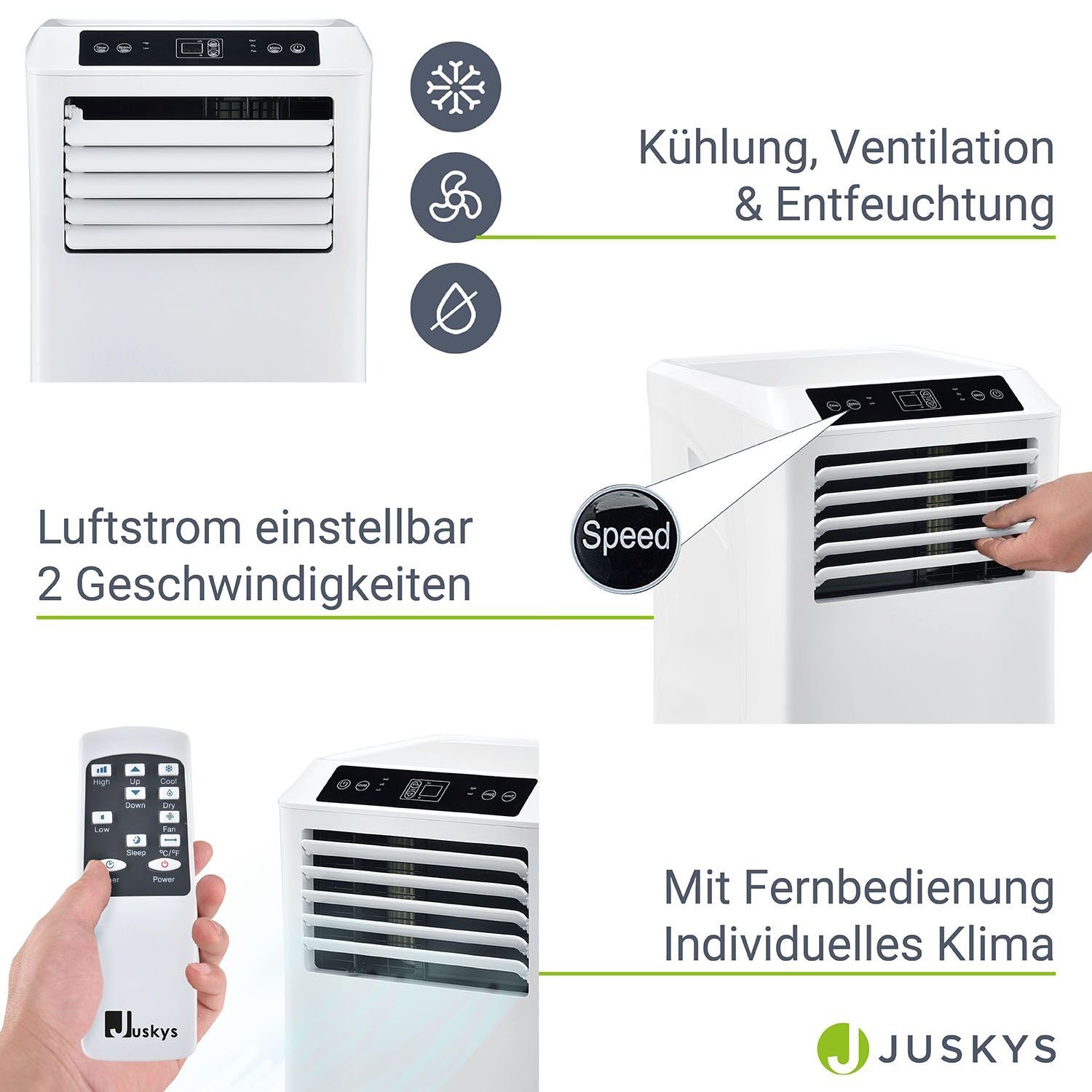 Juskys Klimagerät MK950W2, Klimaanlage mit Fernbedienung, Timer und Temperatureinstellung