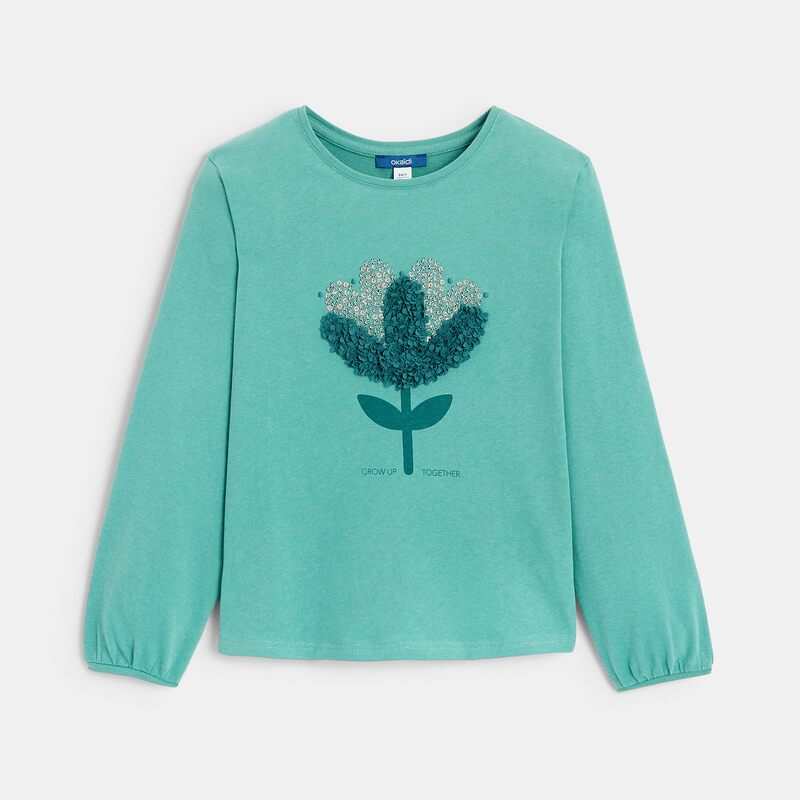 T-shirt à motif fleuri vert fille