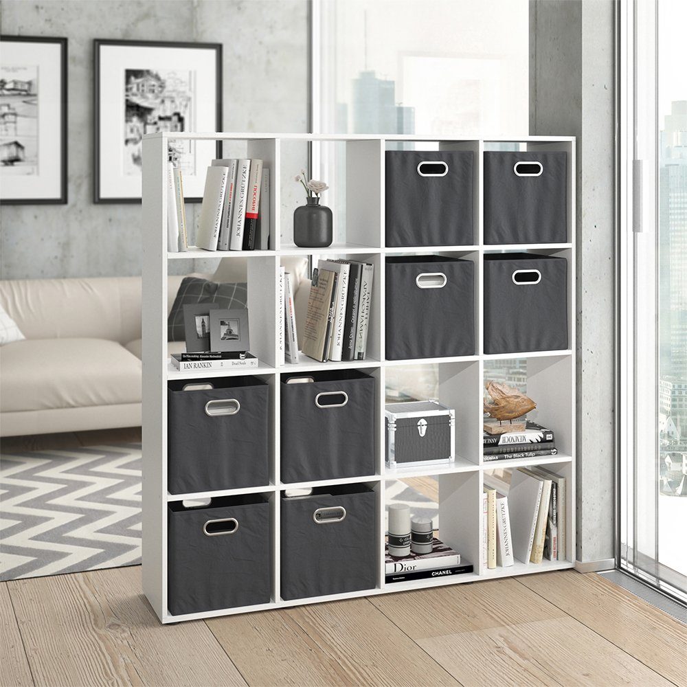 Vicco Raumteiler Würfelregal Standregal KARREE 16 Fächer Weiß inkl. Faltboxen