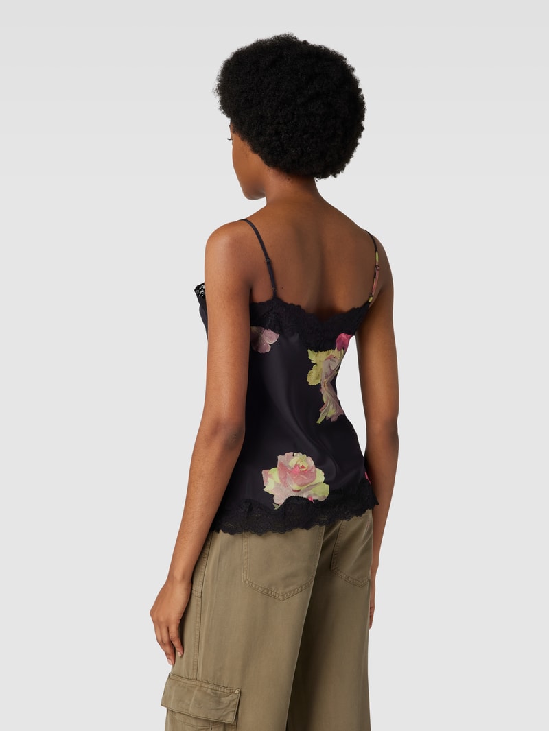 Trägertop mit floralem Allover-Muster in schwarz
