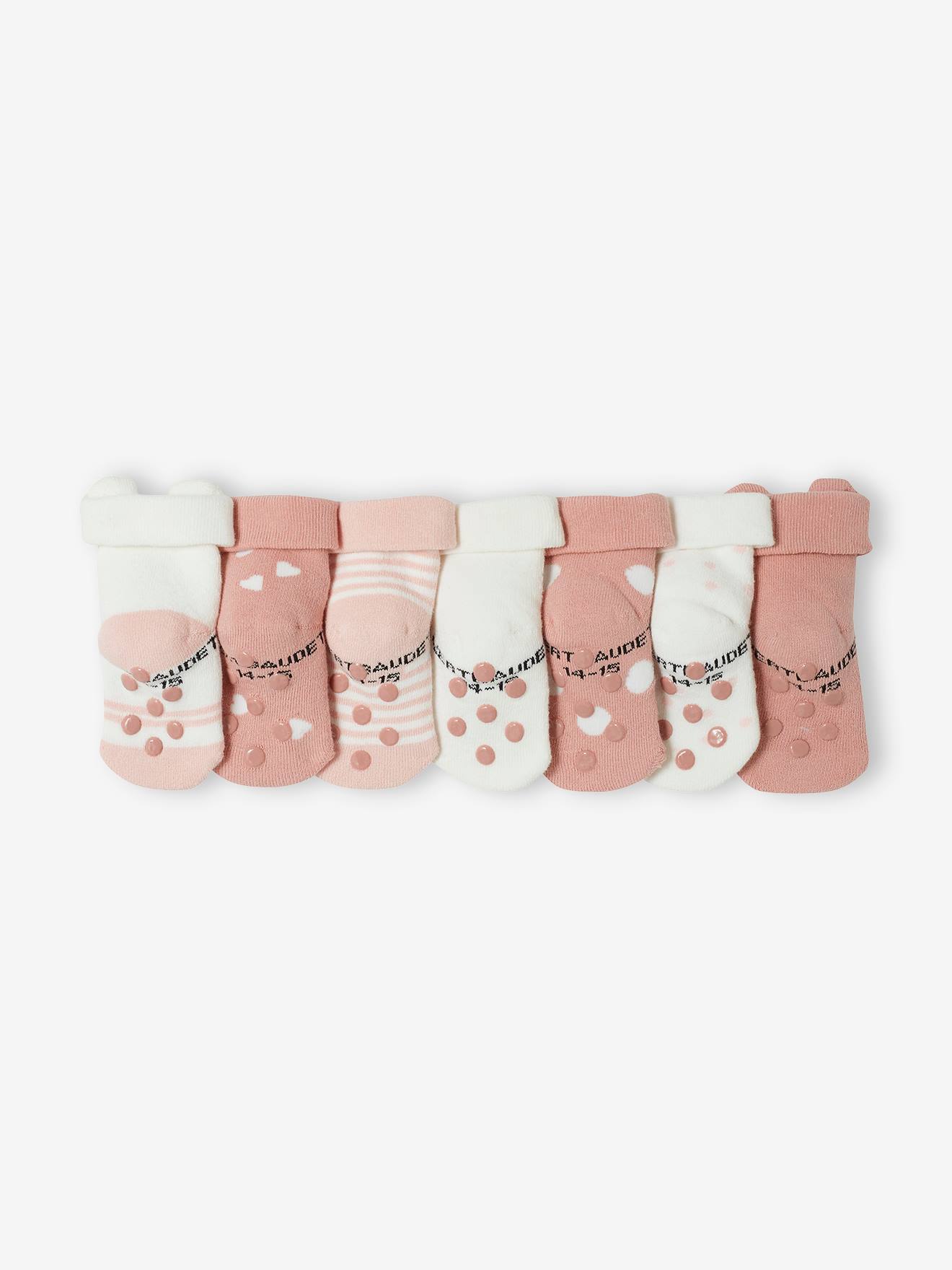 Vertbaudet 7er-Pack Mädchen Baby Stoppersocken mit Katze BASIC Oeko-Tex - rosa