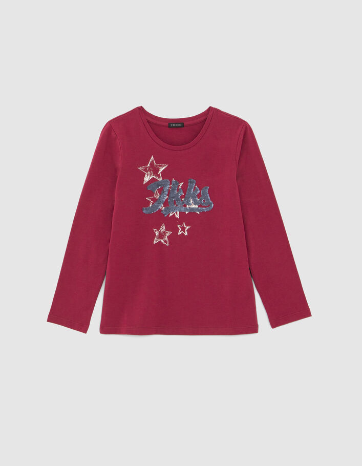 T-shirt bordeaux IKKS en sequins réversibles fille