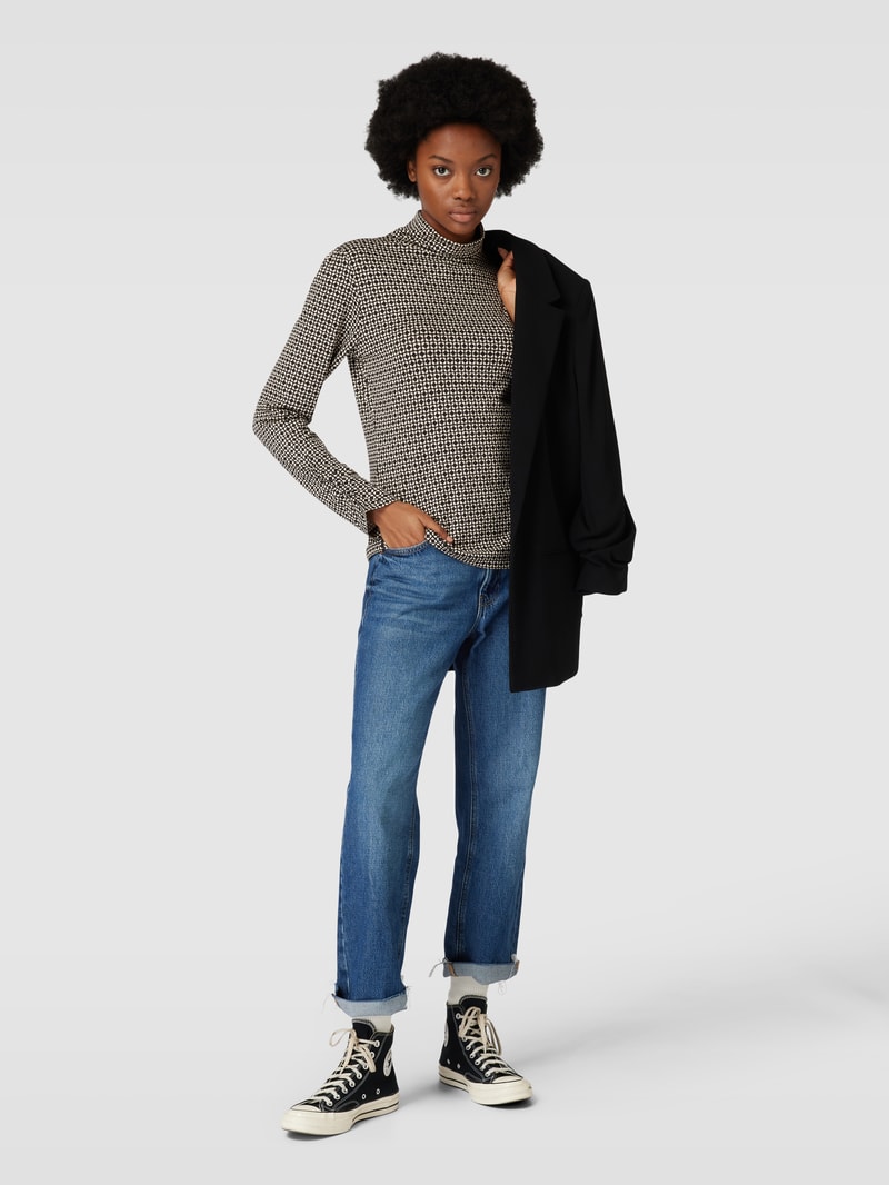 Longsleeve mit Rollkragen und grafischem Muster in schwarz