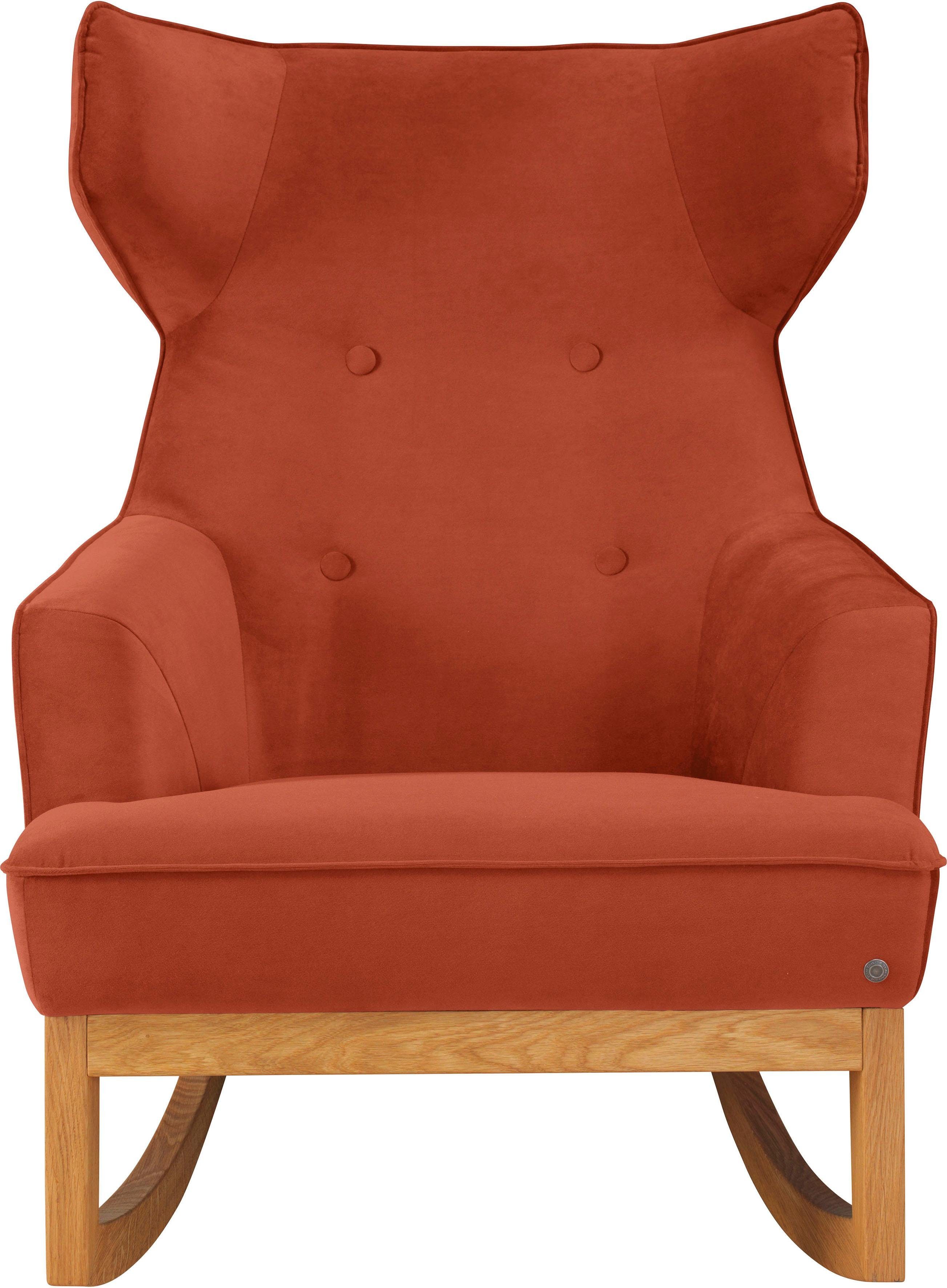 TOM TAILOR HOME Schaukelstuhl COZY, im Retrolook, mit Kedernaht und Knöpfung, Füße Eiche natur