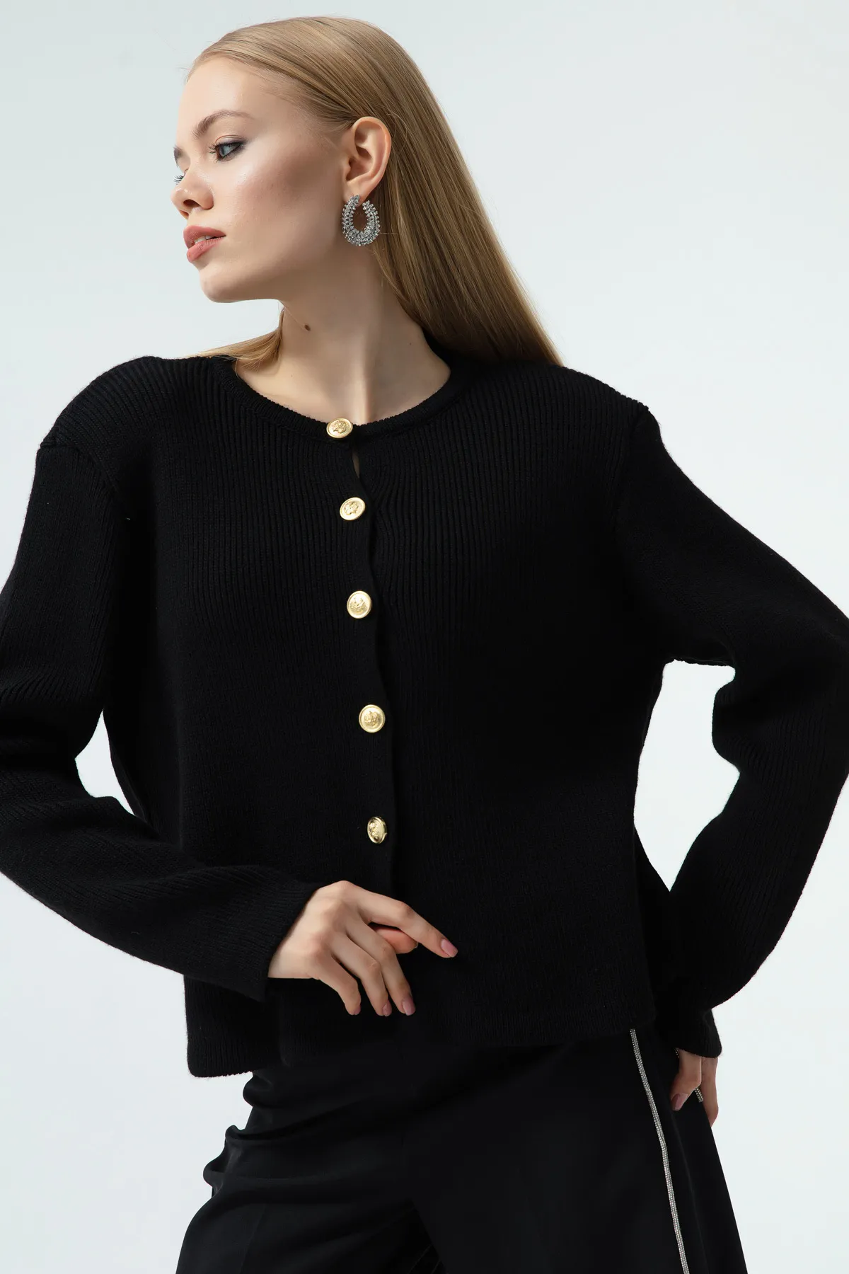 Lafaba  Damen-Cardigan mit Knöpfen in Schwarz und Gold