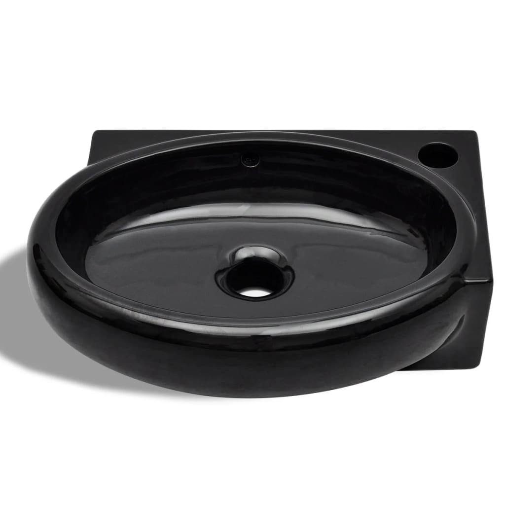 vidaXL Waschbecken Keramik Waschbecken mit Hahn/Überlaufloch Schwarz Rund