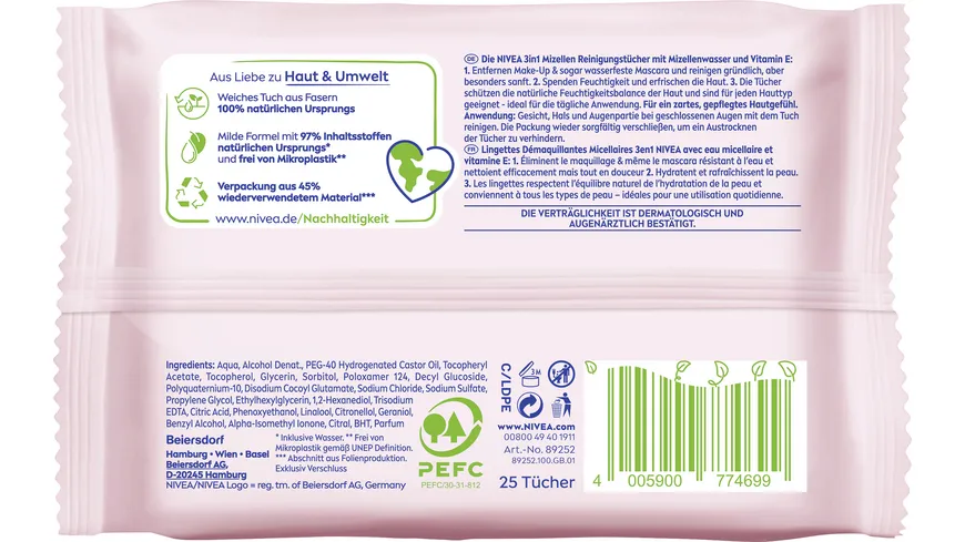 NIVEA Mizellen Reinigungstücher 3in1 25 Tücher Limited Edition Pfau