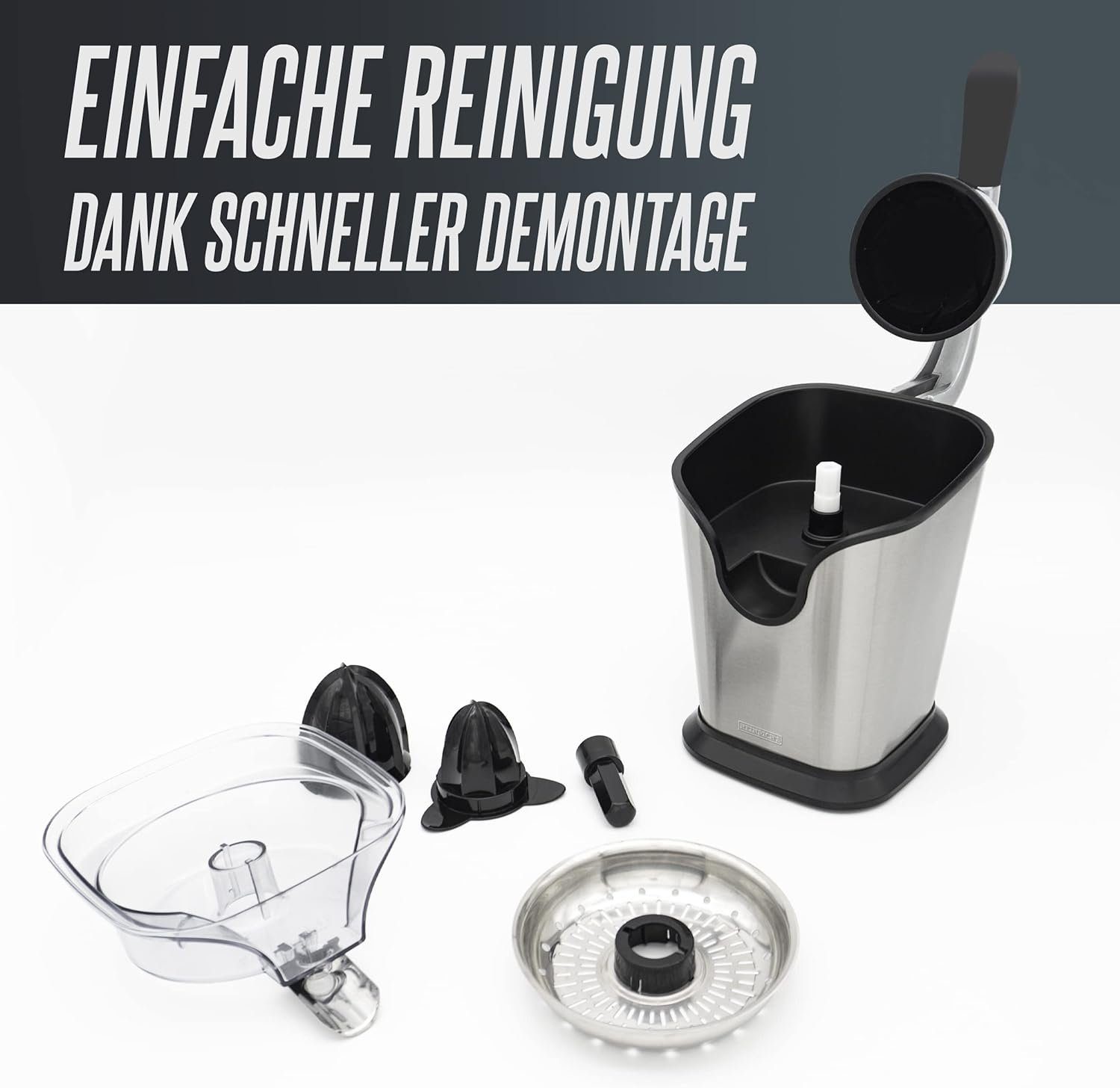 Heinrich´s Zitruspresse HZP 8692, 100,00 W, elektrischer Juicer inkl. Fließstopfunktion rostfrei