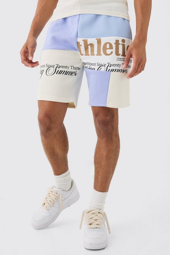 Lockere Patchwork Jersey-Shorts mit Print