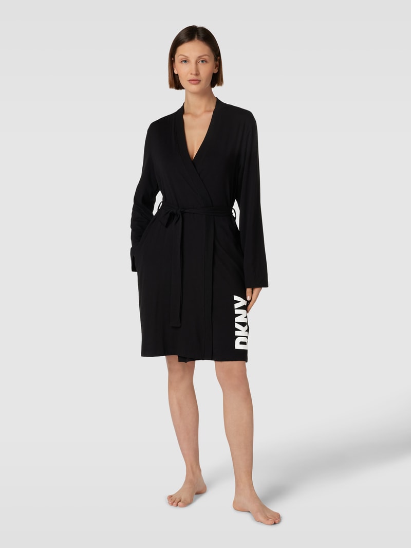Bademantel mit Label-Print in schwarz