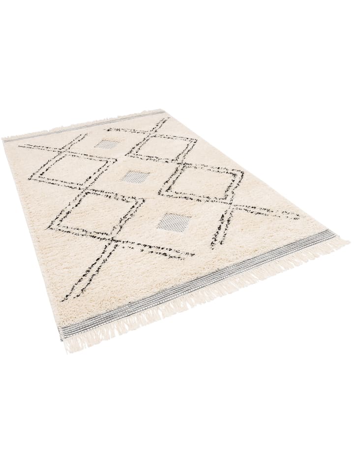 Pergamon In & Outdoor Teppich Shaggy Sylt Rauten in Creme günstig kaufen 135 x 190 cm