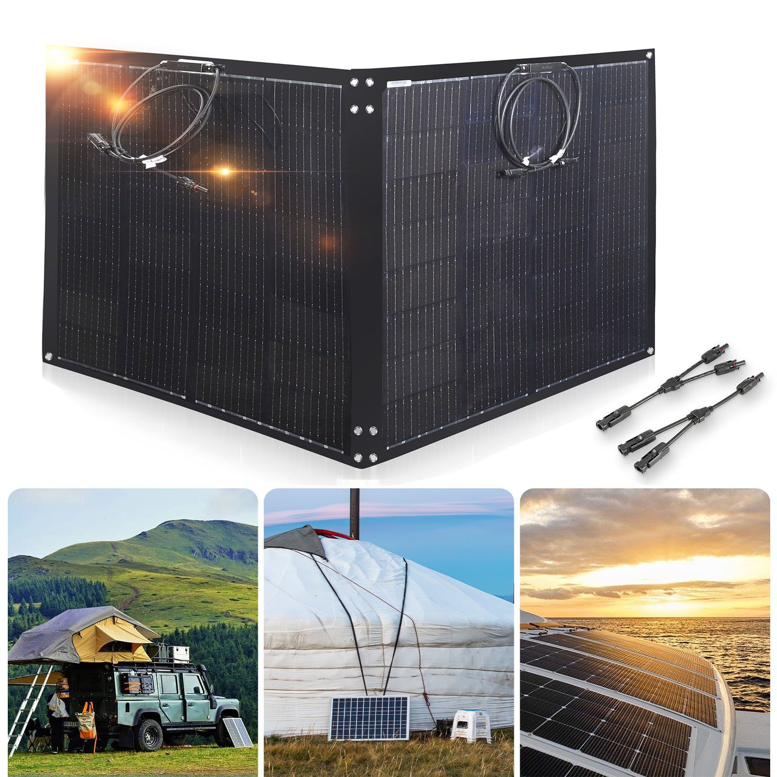 kehot Solarmodul Biegbar 200W 18V Monokristallin Solarpanel Schindelzellen Solaranlage, Solaranlage Photovoltaik für 12V Akku Wohnmobil Auto Camper Garten