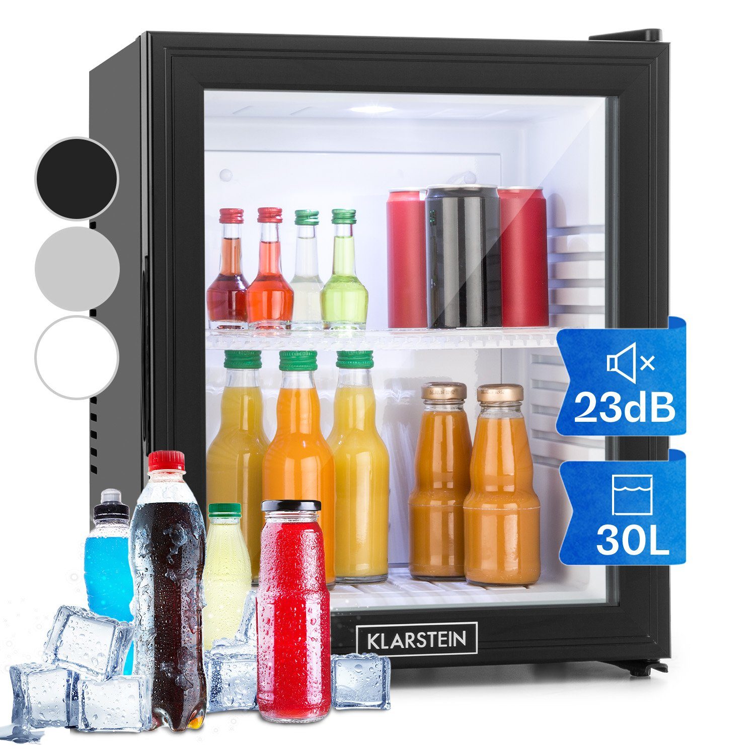 Klarstein Table Top Kühlschrank HEA-MKS-13 10005440A, 47 cm hoch, 38 cm breit, Hausbar Minikühlschrank ohne Gefrierfach Glastür klein Kühlschrank