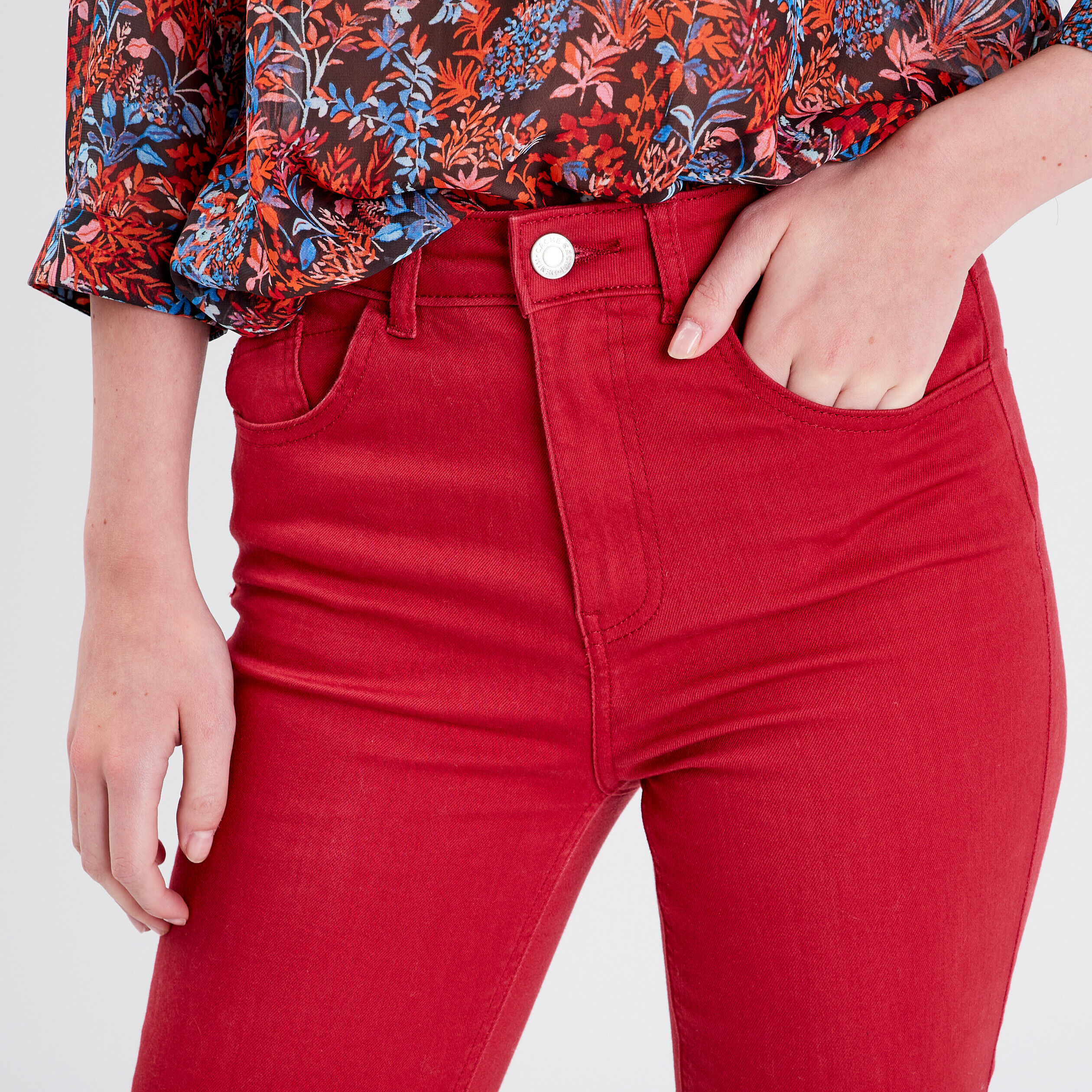 Jeans flare taille haute rouge foncé femme | Cache Cache