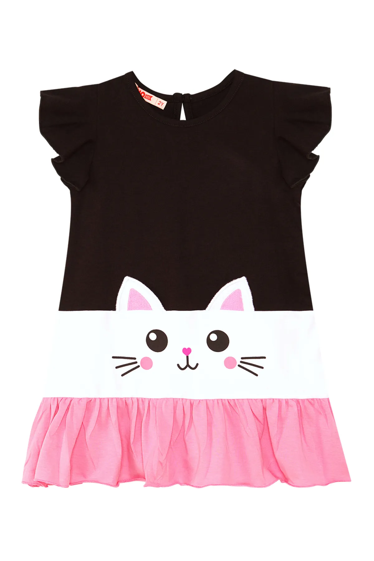 Denokids  Weißes Mädchenkleid mit Katzenrüschen