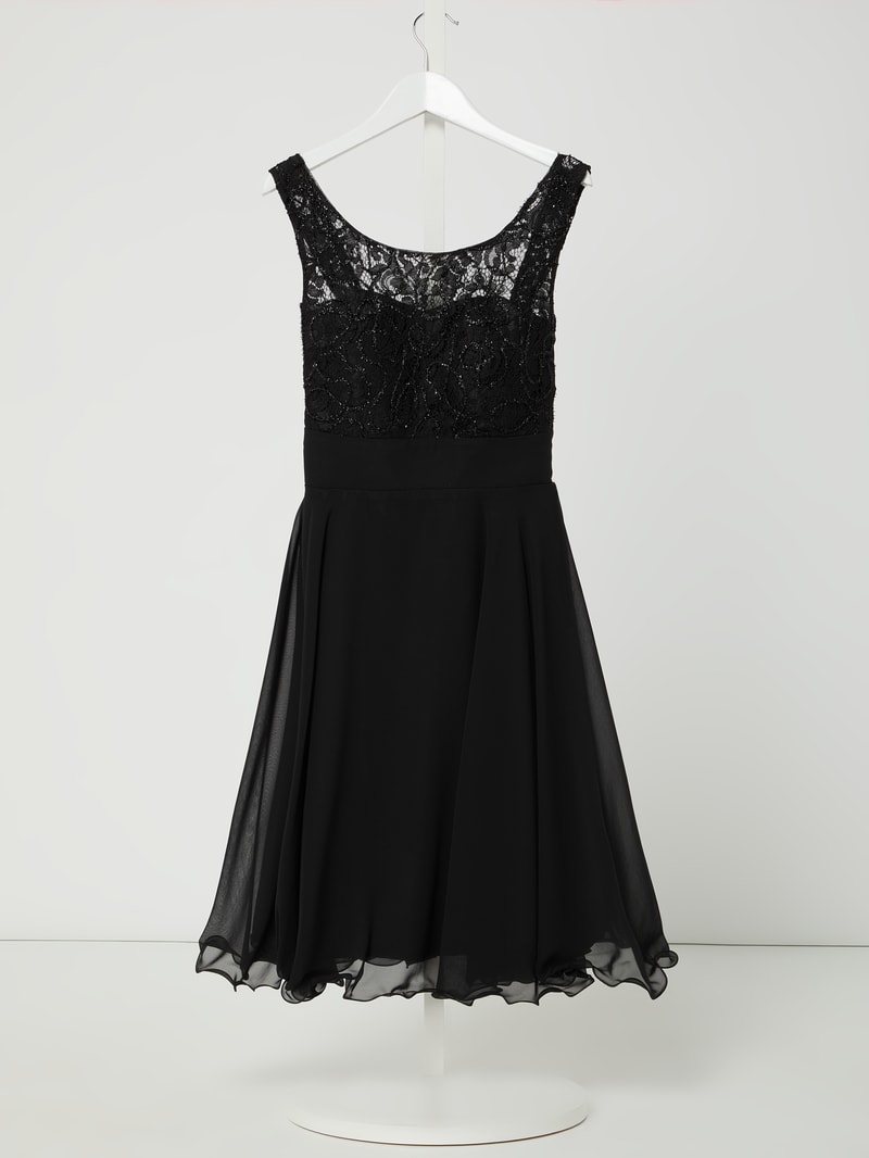 Kleid aus Spitze und Chiffon mit Glitter-Effekt in schwarz