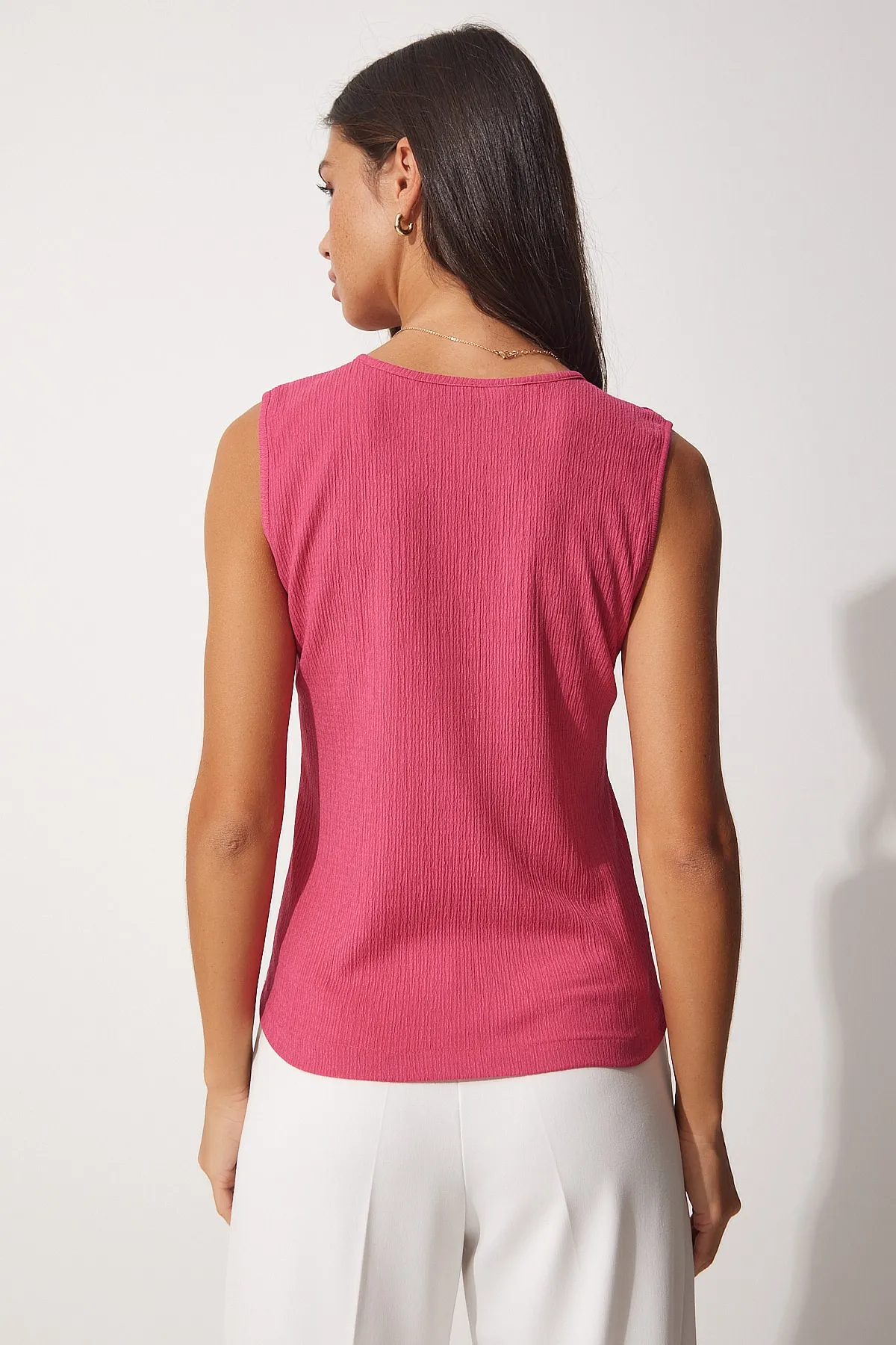 Happiness İstanbul  Damen-Strickbluse mit quadratischem Kragen in Rosa, DD01200