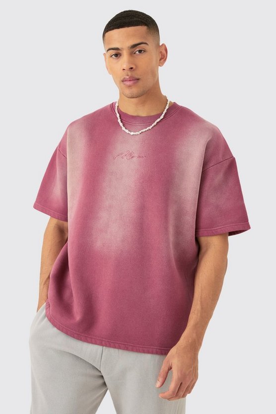 Man Oversized Half Sleeve Sun Bleach Sweatshirt