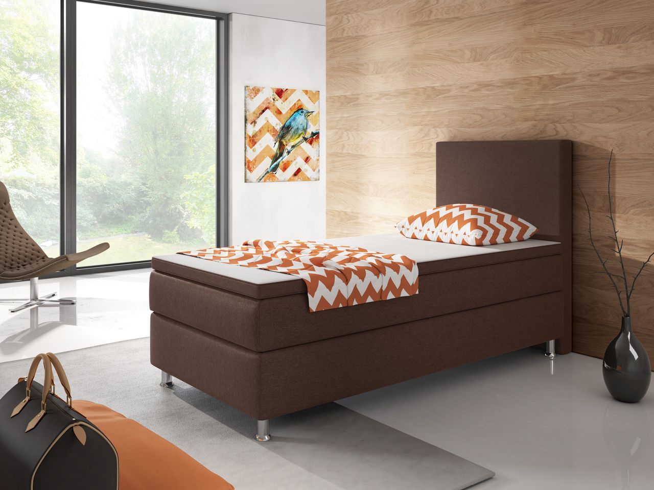 IHG Boxspringbett Berlin 90x200 cm Webstoff Braun
