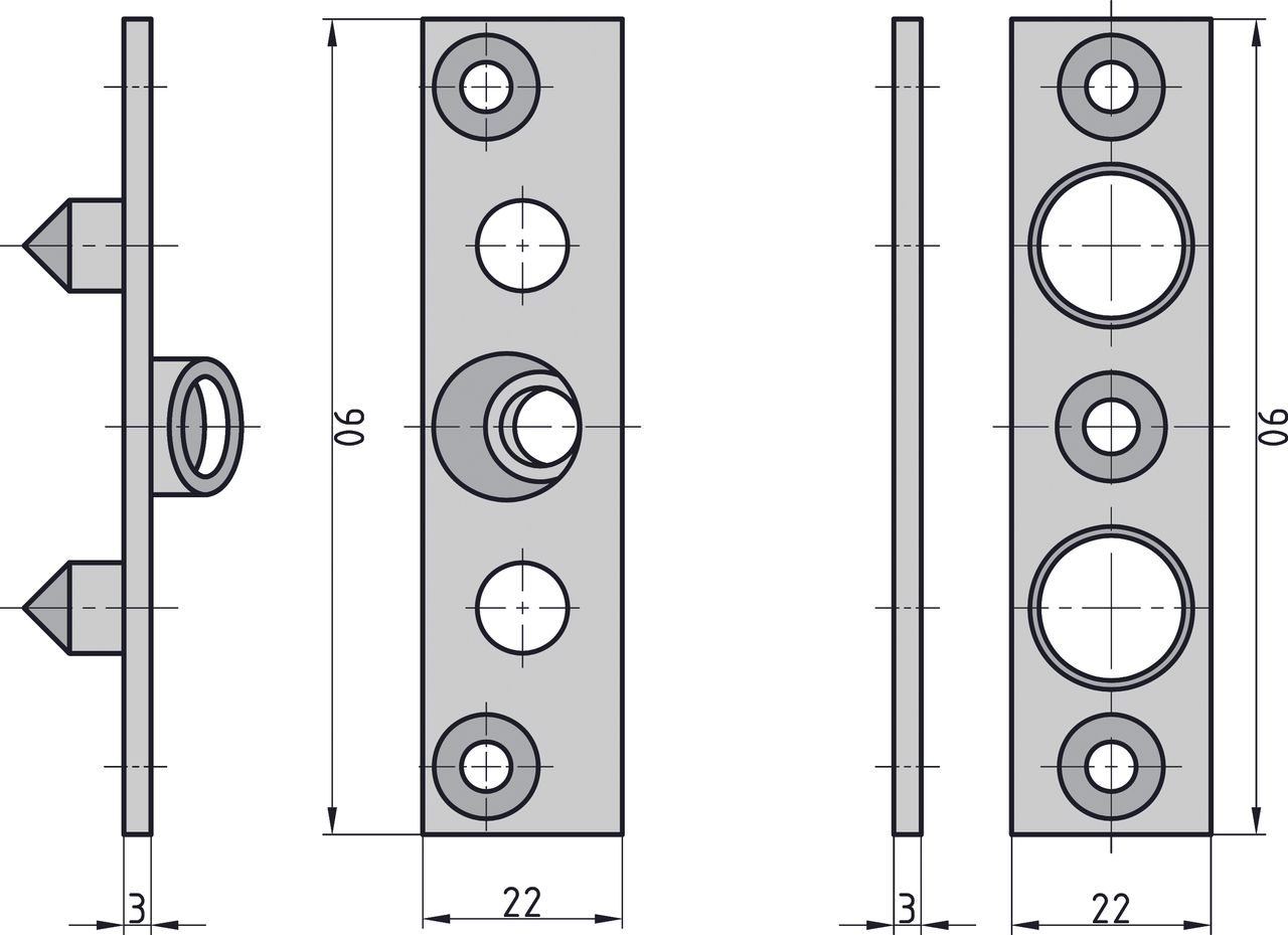 Basi Bändersicherung - BSA 90 - mit 2 Zapfen - verzinkt - 90x22 mm
