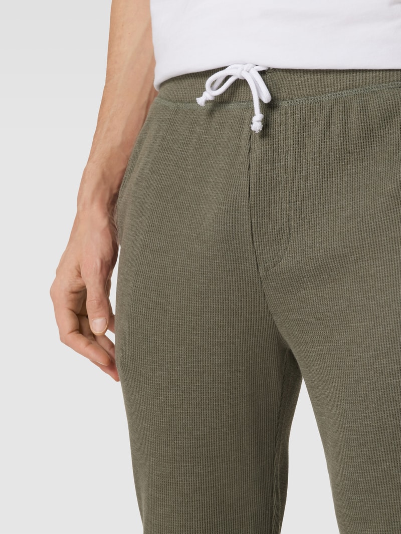 Pyjama-Hose mit elastischem Bund Modell 'Waffle' in olivgrün