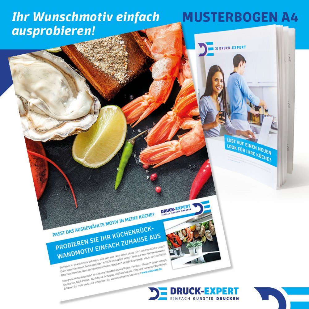 DRUCK-EXPERT Küchenrückwand Küchenrückwand Seafood Premium Hart-PVC 0,4 mm selbstklebend