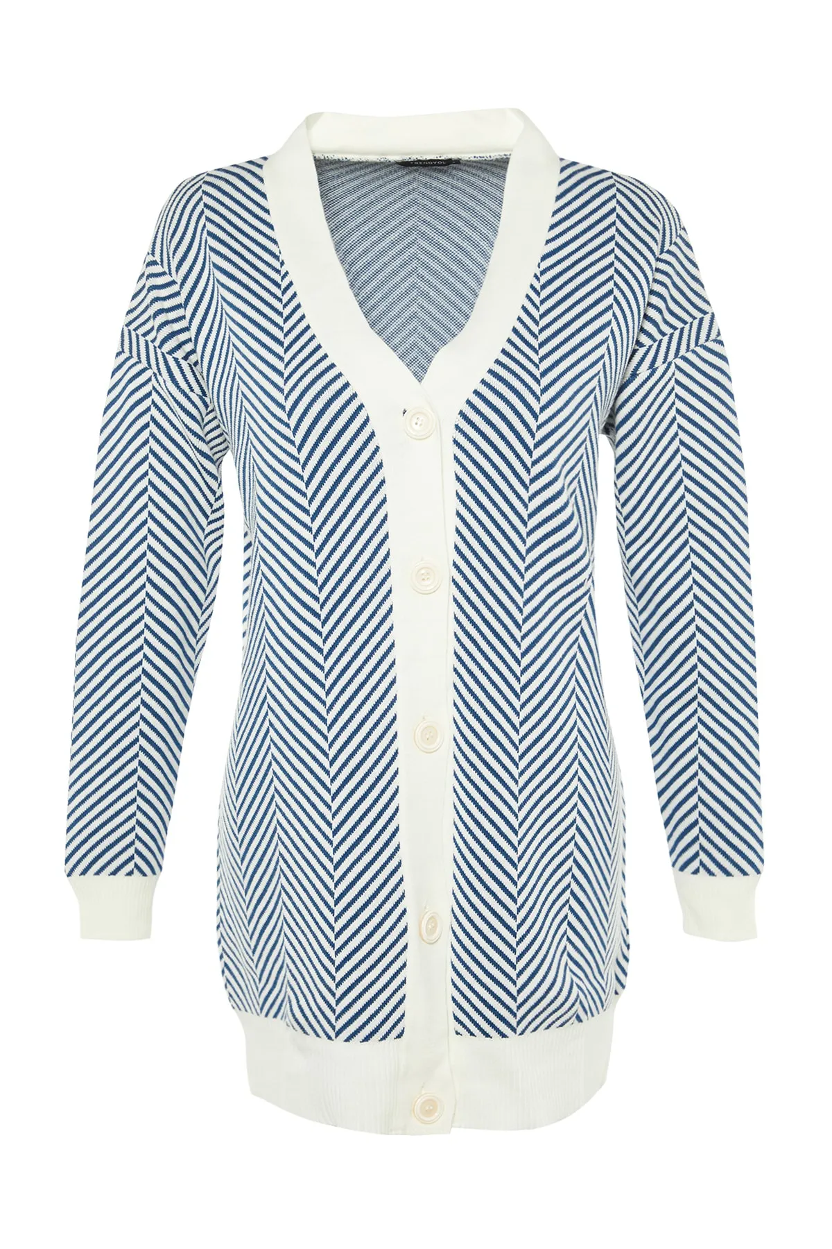 Trendyol Modest  Blau gestreifte Strickjacke TCTAW23HI00070