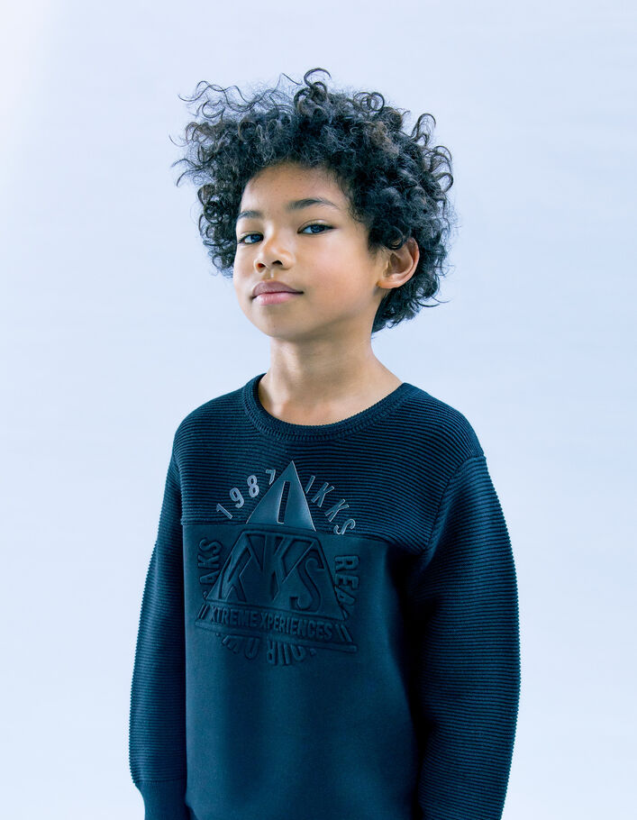 Pull noir bi-matière visuel embossé garçon