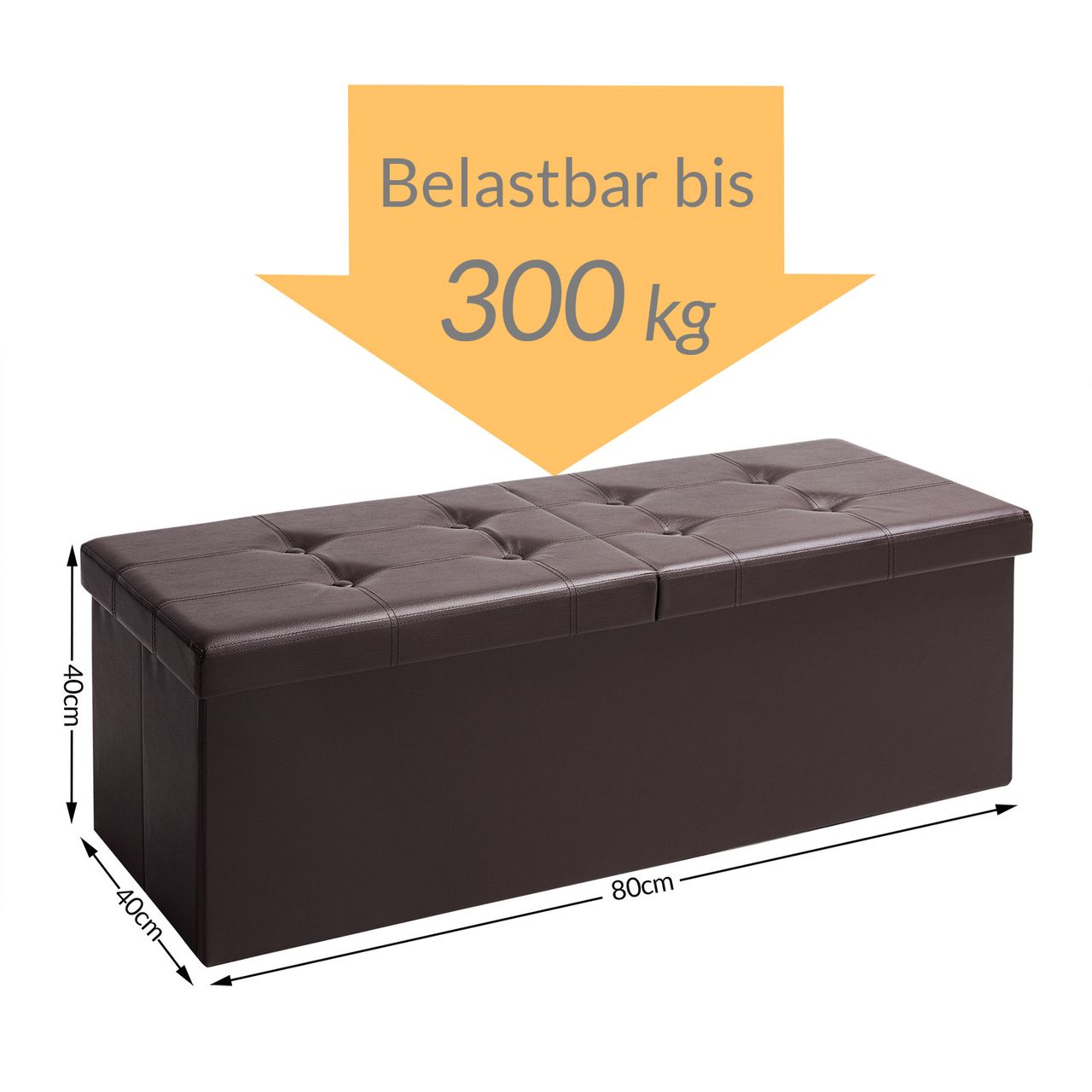 Casaria Sitzbank Braun 80x40x40cm mit Stauraum faltbar