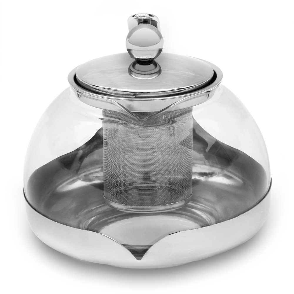 Deuba Teekanne, Glas Mit Siebeinsatz 1200ml Herausnehmbaren Edelstahl Filter Sieb Teesieb Hitzebeständig Glaskanne Deckel