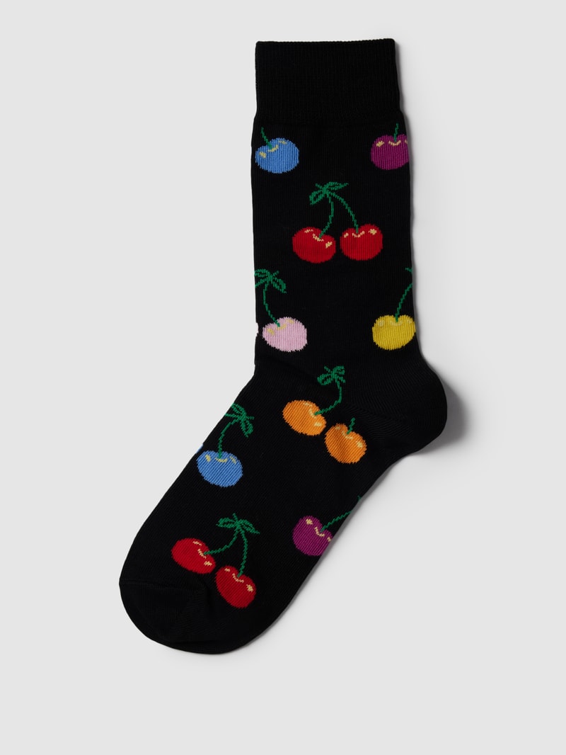 Socken mit Allover-Muster Modell 'CHERRY' in schwarz