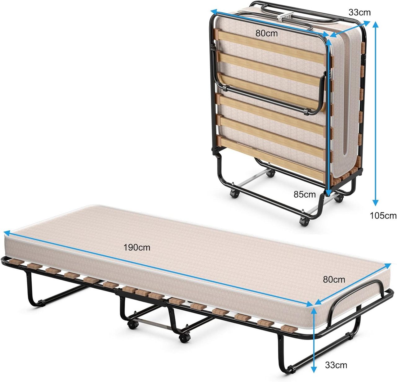 Costway 80x190cm Gästebett mit Matratze aus Rückstellschaum
