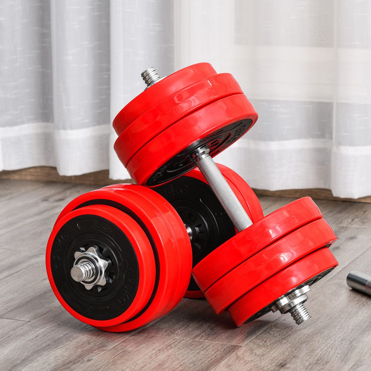 HOMCOM Hantelset 30KGS 2-IN-1 Hanteln&Langhanteln verstellbar Gewichtheben für Zuhause Stahl PP-Kunsstoff Eisen Sand