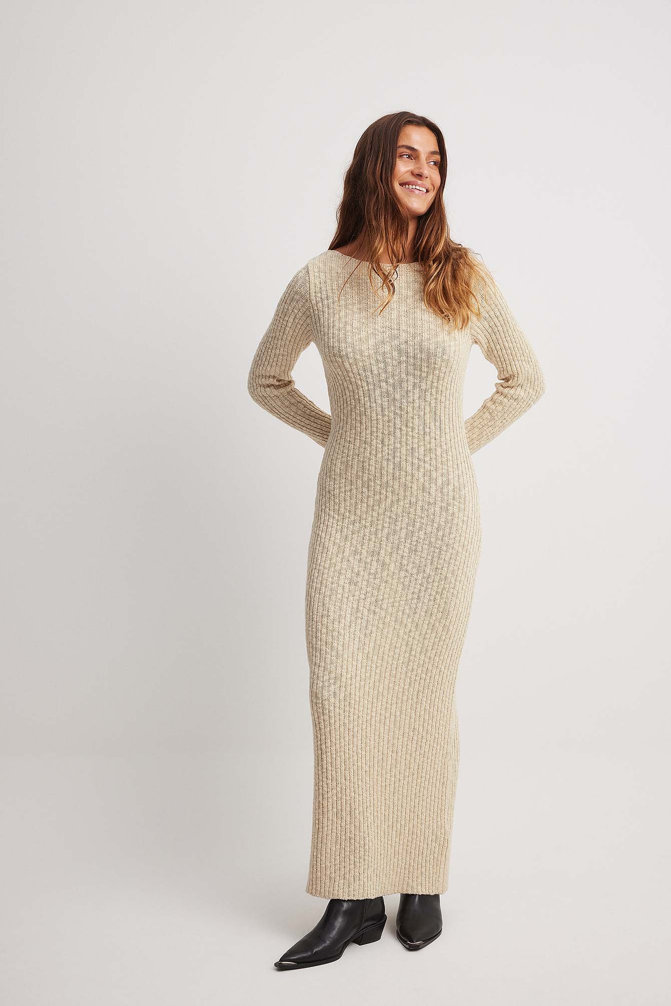 Maxistrickkleid mit Rundhalsausschnitt
