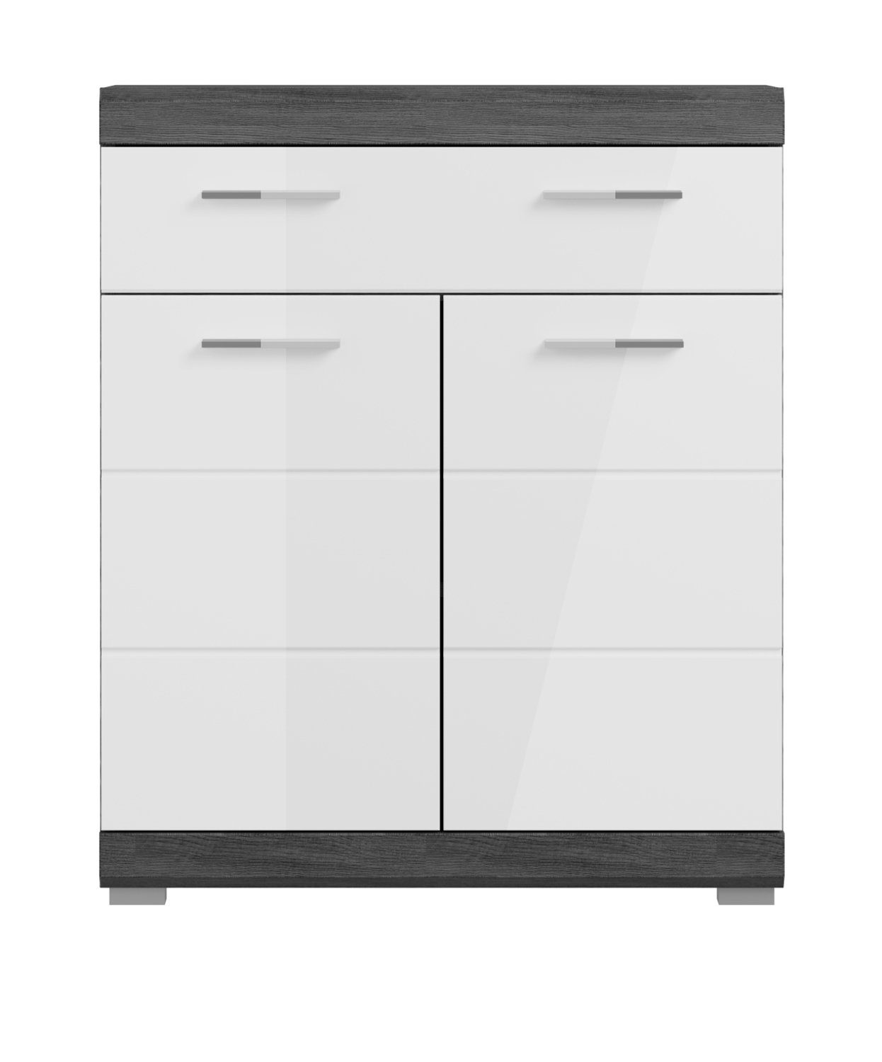 xonox.home Kommode Scout (Badschrank weiß und grau Rauchsilber, mit Auszug), 2-türig, Hochglanz