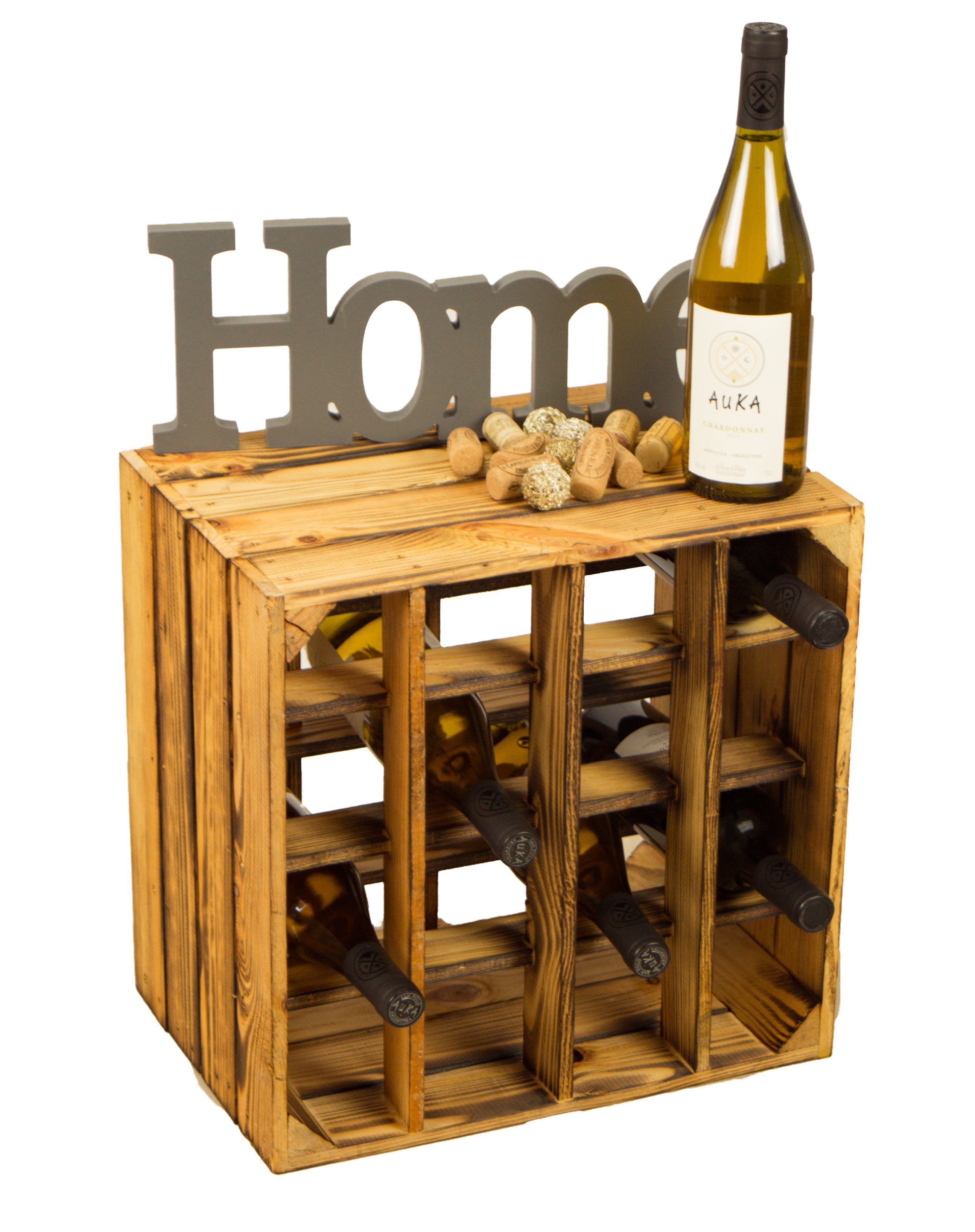 Kistenkolli Altes Land Allzweckkiste 3 set 16er Weinregal geflammt Weinregal Flaschenregal Weinschrank