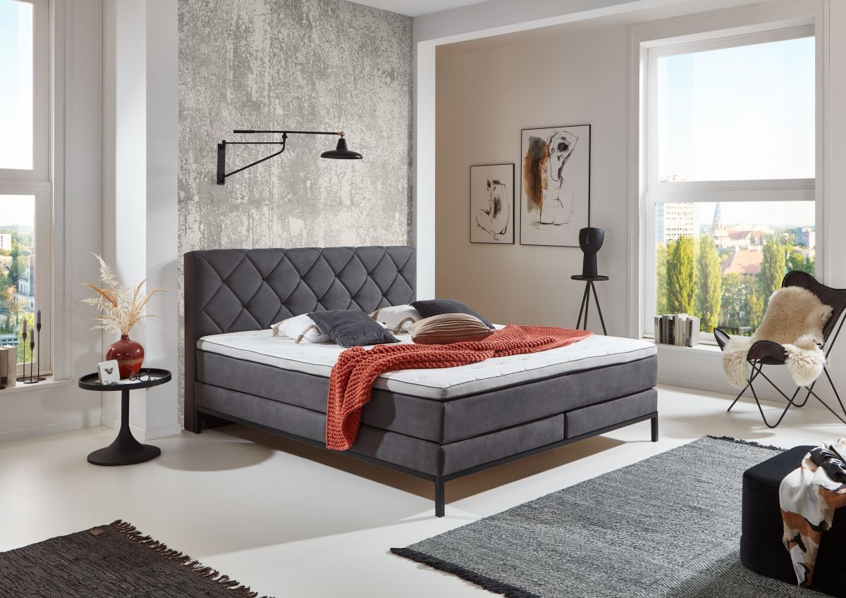 Sun Garden Boxspringbett Rockaway Anthrazit 140 x 200 cm
