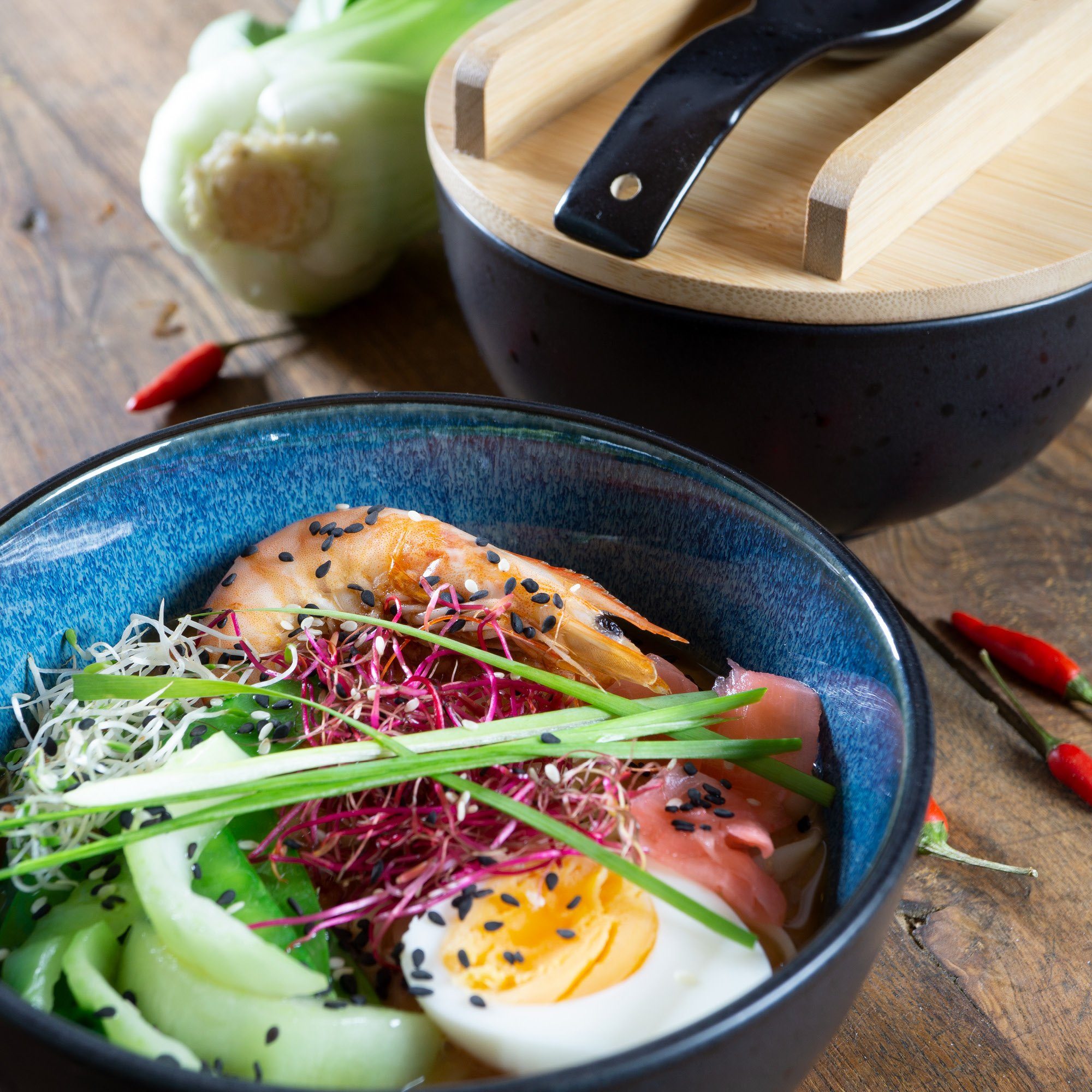 Moritz & Moritz Suppenschüssel 2x Ramen Schüssel Blau, Keramik, (2 Personen), Ramen Bowl Set