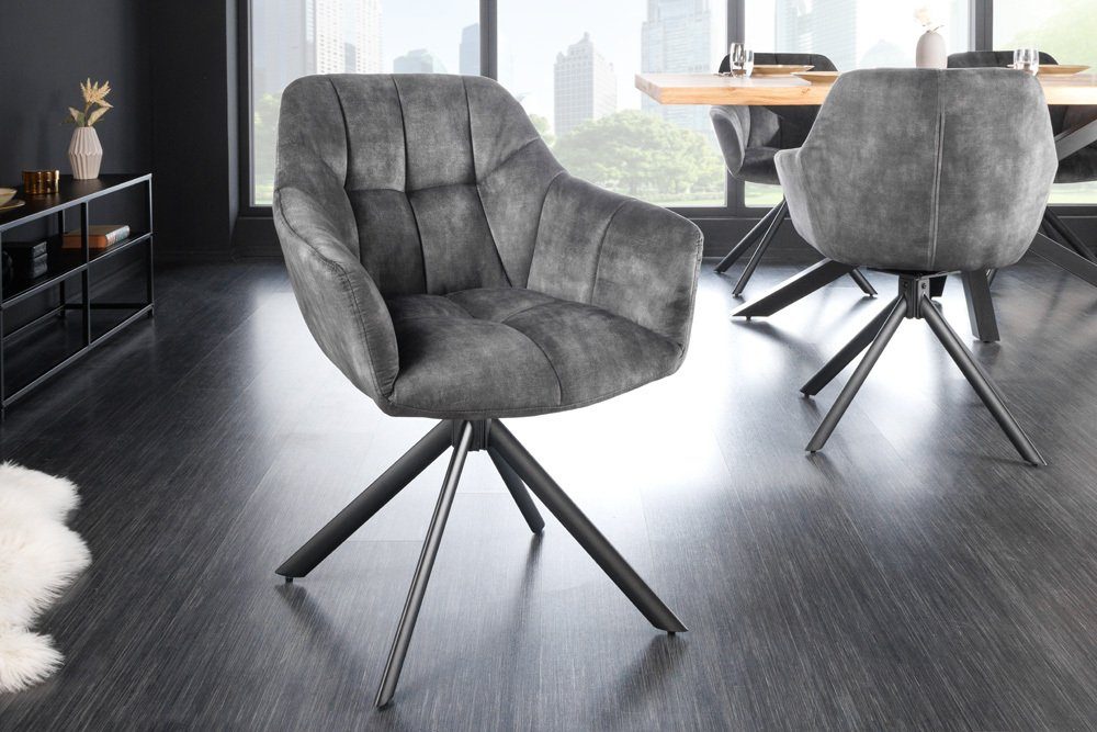riess-ambiente Polsterstuhl PAPILLON grau / schwarz (Einzelartikel, 1 St), Esszimmer · Samt · Metall · Armlehne · 180° drehbar · Modern Design