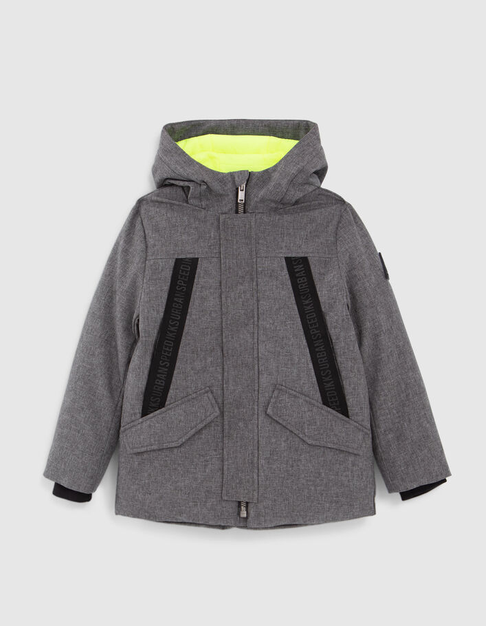 Parka grise doublure vert fluo garçon