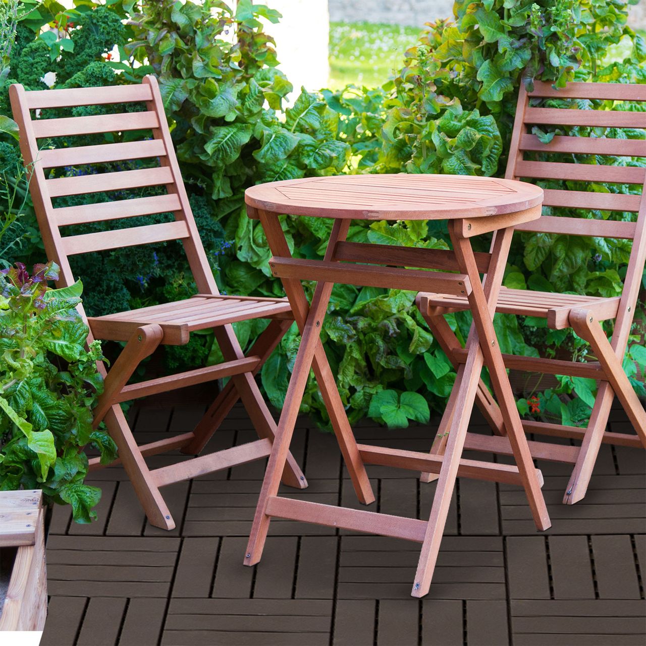 Outsunny 9 er Set Terassenfliesen Balkon Patio 30 x 30 cm Garten-Klickfliese Bodenbelag Bodenfliese Innen Außen Kunststoff Braun