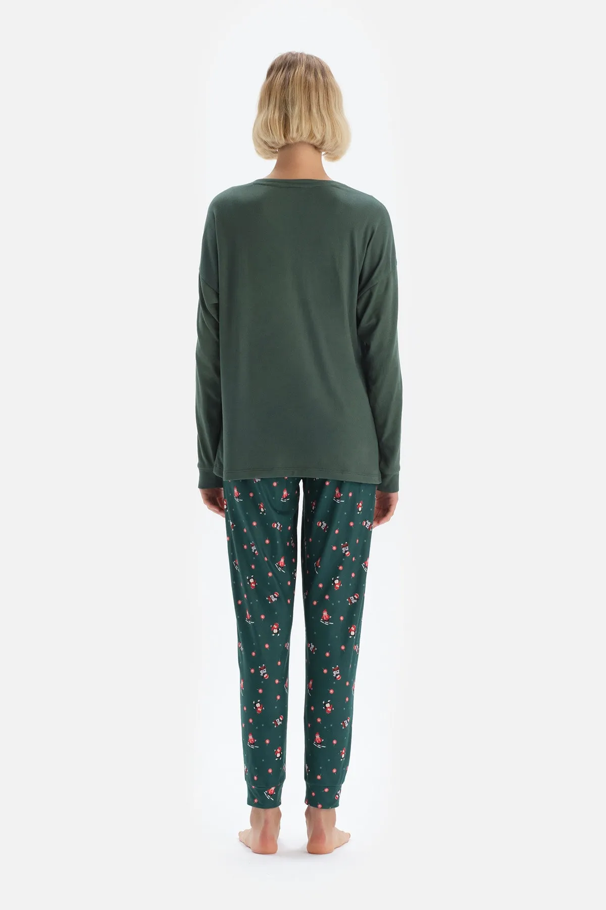 Dagi  Grün bedrucktes Langarm-Pyjama-Set