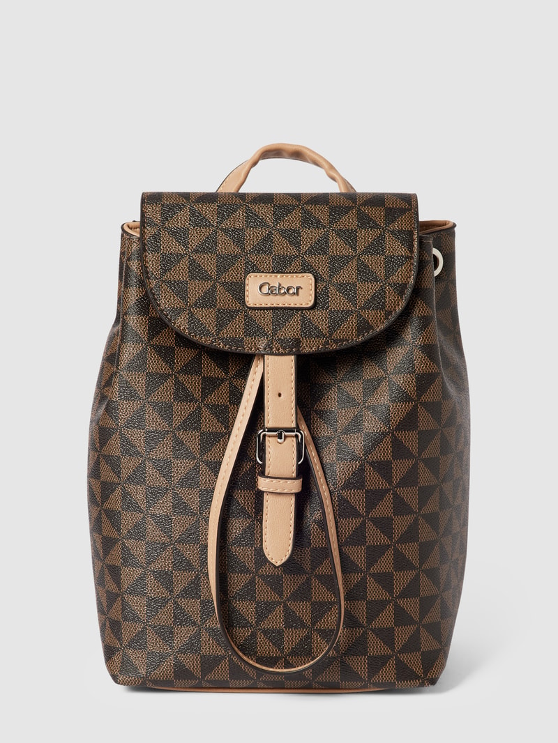 Rucksack mit Allover-Muster Modell 'Barina' in dunkelbraun